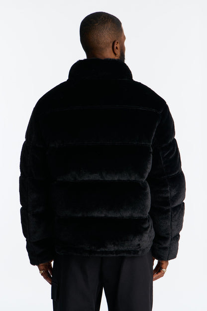 Faux Fur Puffer Jacket - Black