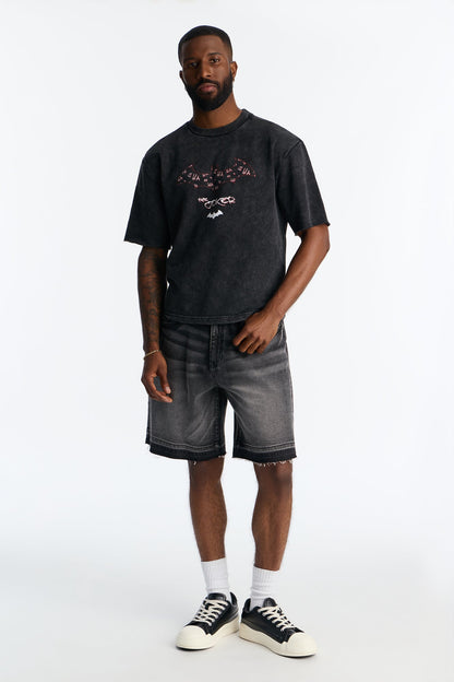 Oversized Joker Anarchy Short Sleeve Fleece Tee - Black Wash
