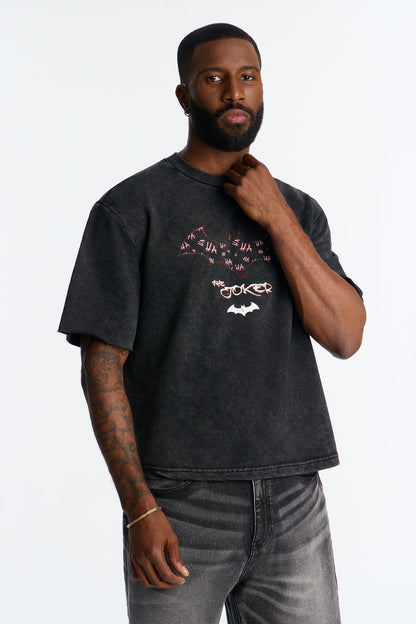 Oversized Joker Anarchy Short Sleeve Fleece Tee - Black Wash