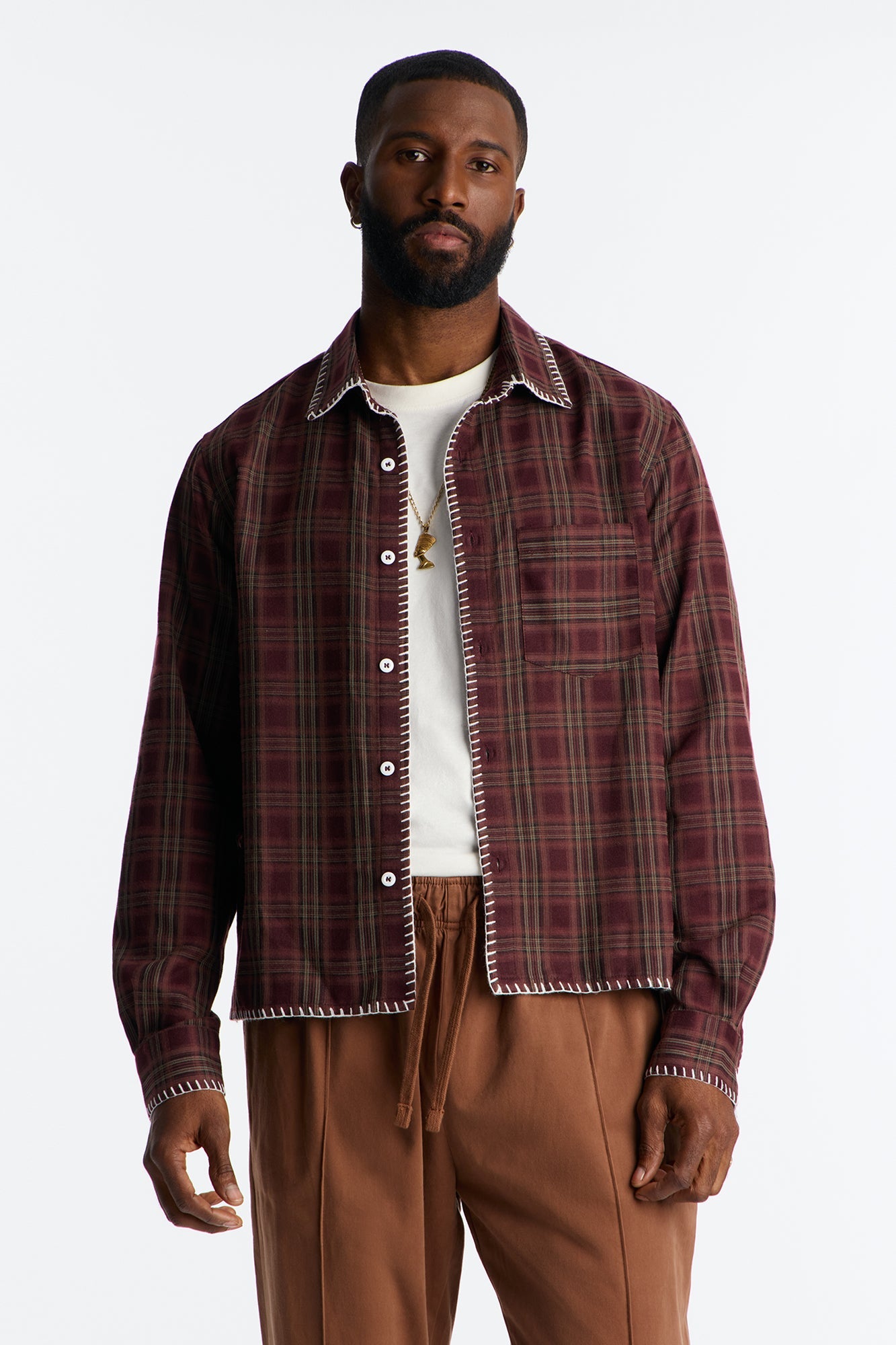 Sand Canyon Stitch Flannel - Burgundy/combo