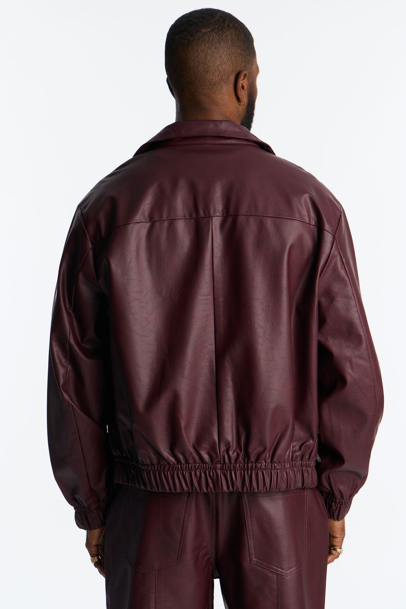 Unlimited Textured Faux Leather Bomber Jacket - Burgundy