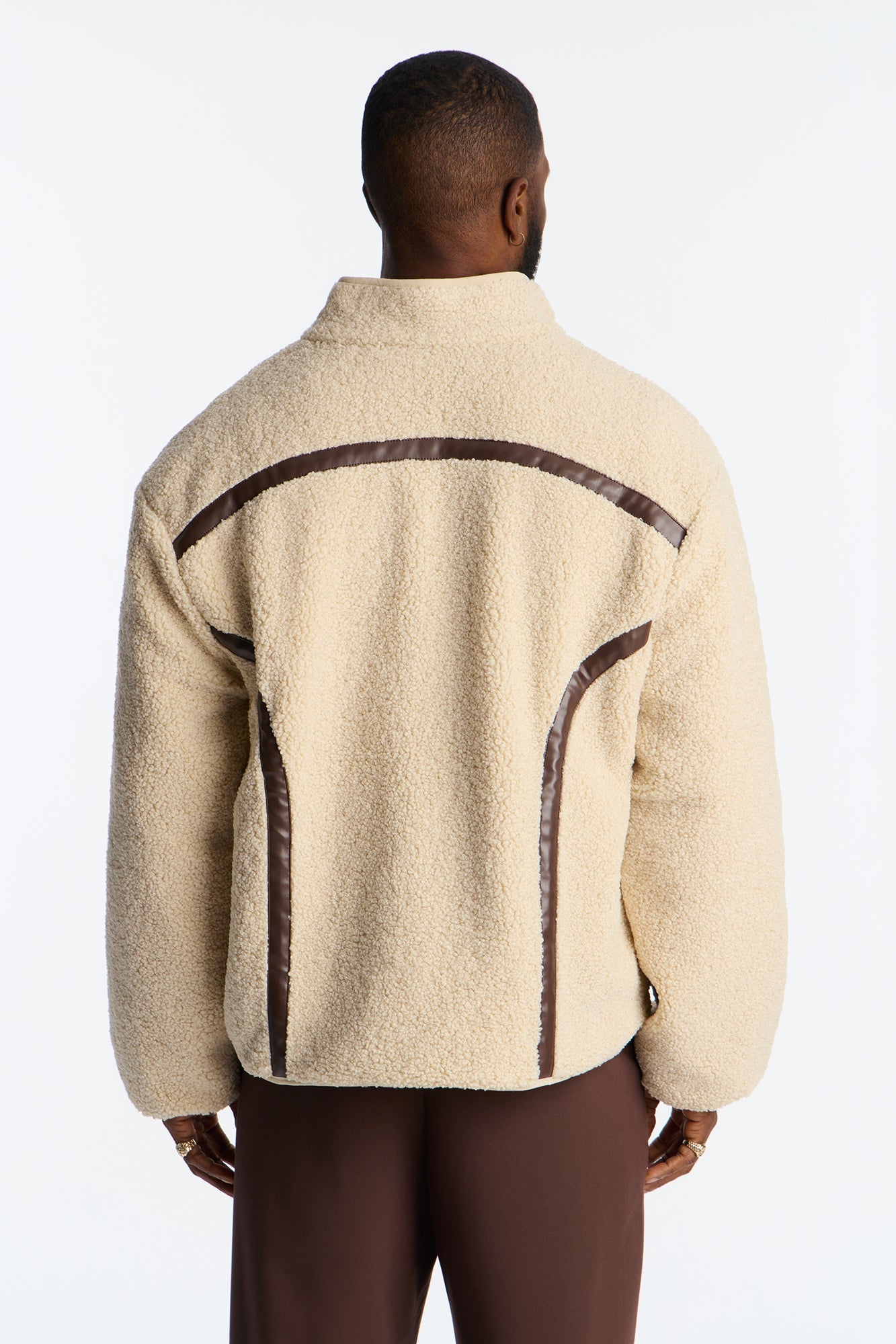 Oversized Sherpa Faux Leather Paneled Jacket - Cream