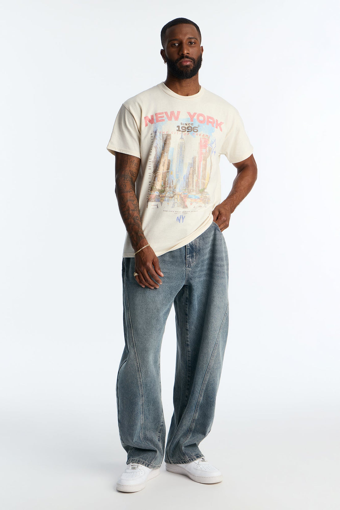 Boxy New York Short Jungle Sleeve Tee - Natural