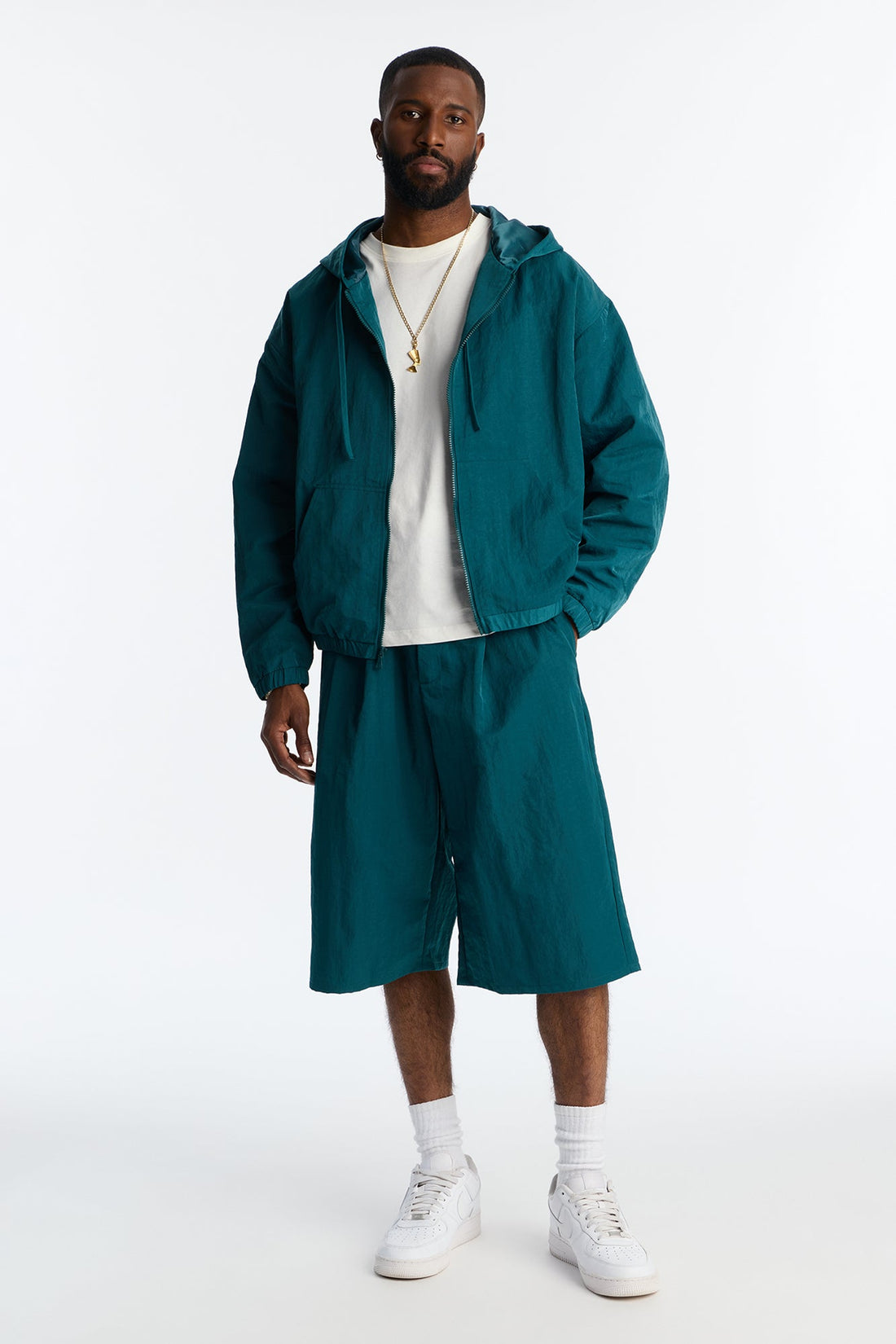 Cropped Hooded Tech Jacket - Teal