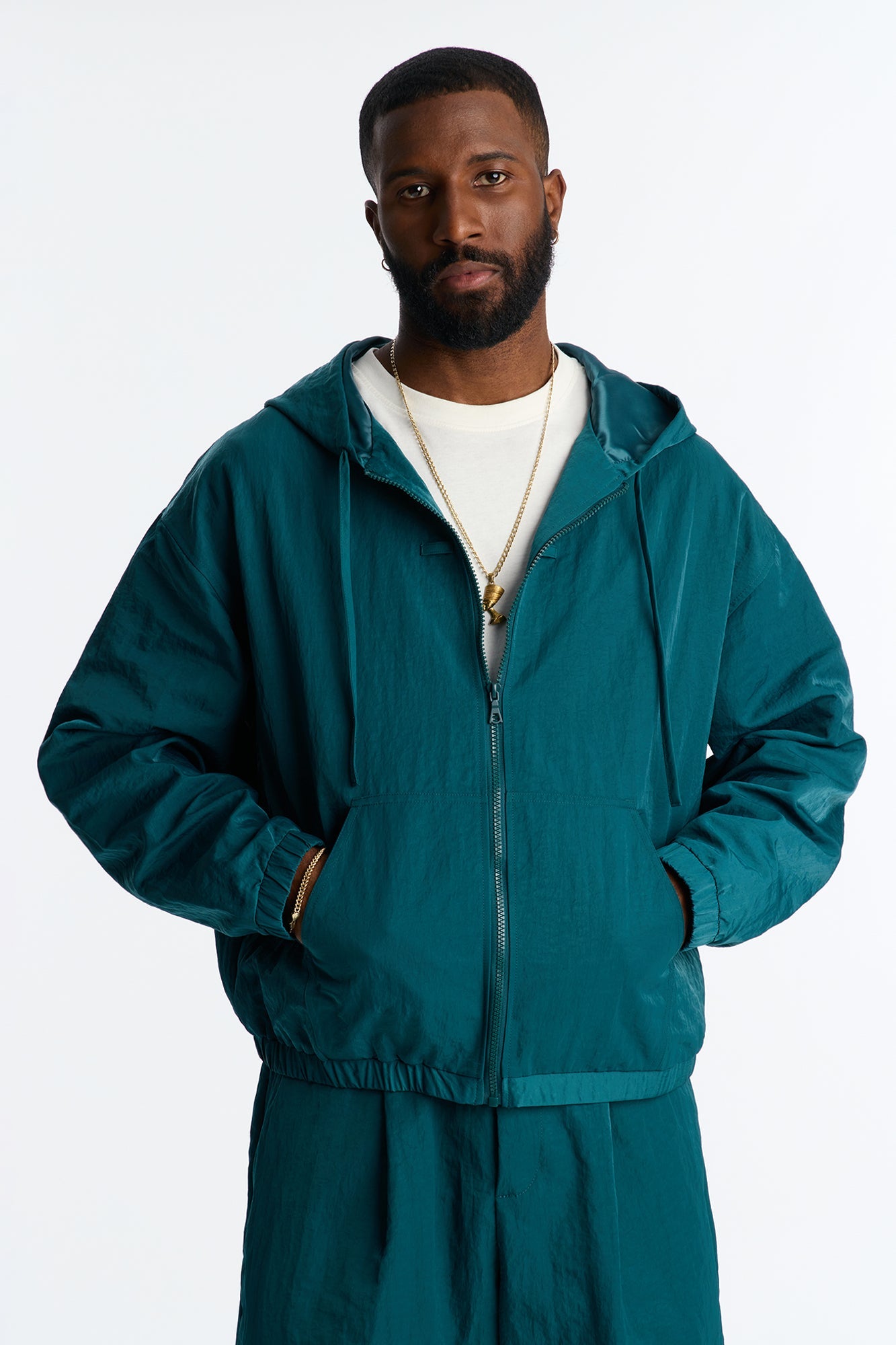 Cropped Hooded Tech Jacket - Teal