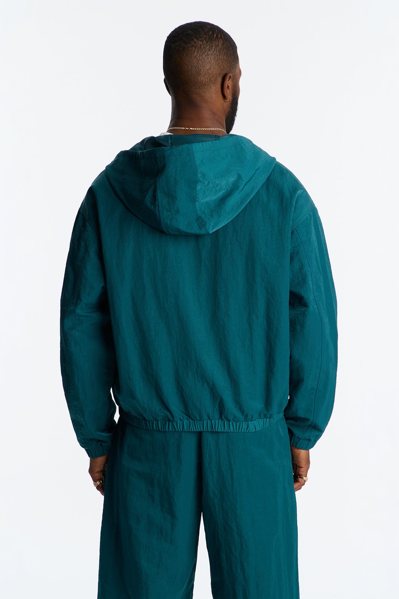 Cropped Hooded Tech Jacket - Teal