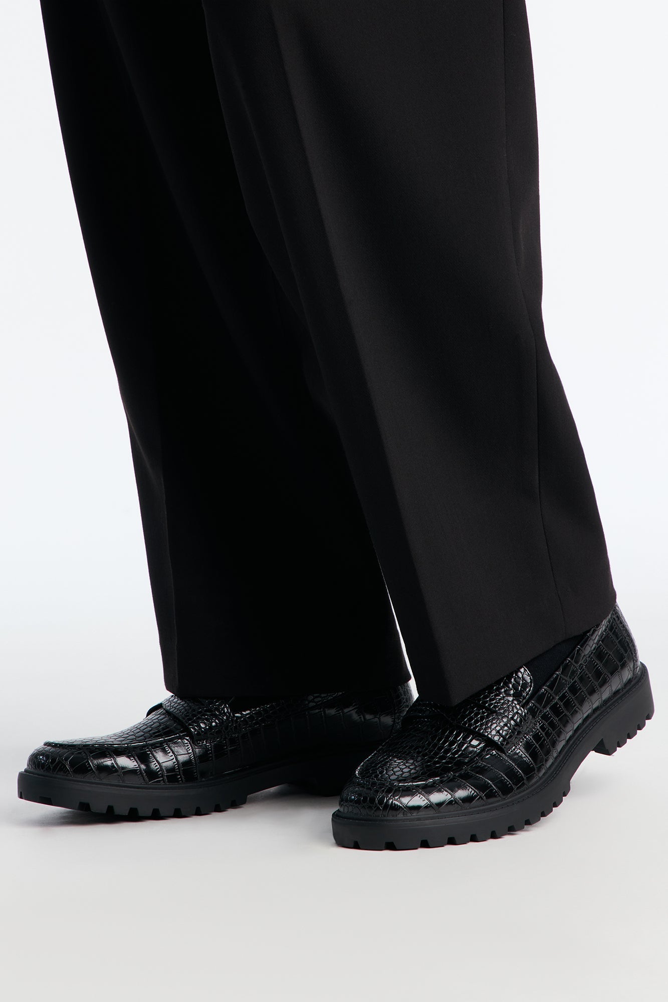 Croc Slip On Chunky Faux Leather Loafer - Black