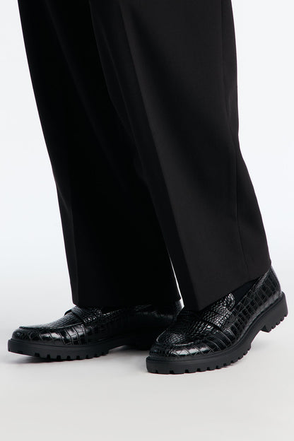 Croc Slip On Chunky Faux Leather Loafer - Black