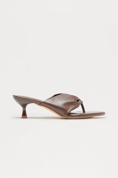 Keani Kitten Heel Thong Mules - Brown