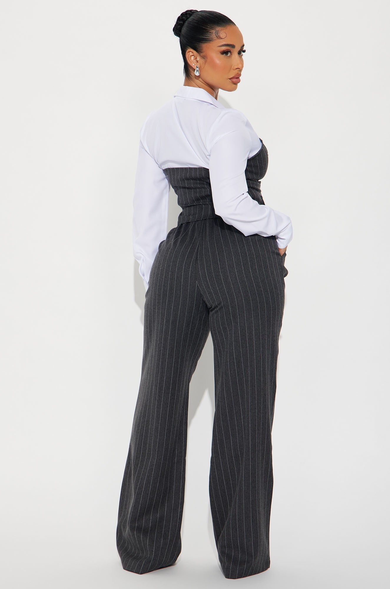 In Attendance Pinstripe Wide Leg Pant Set - Black