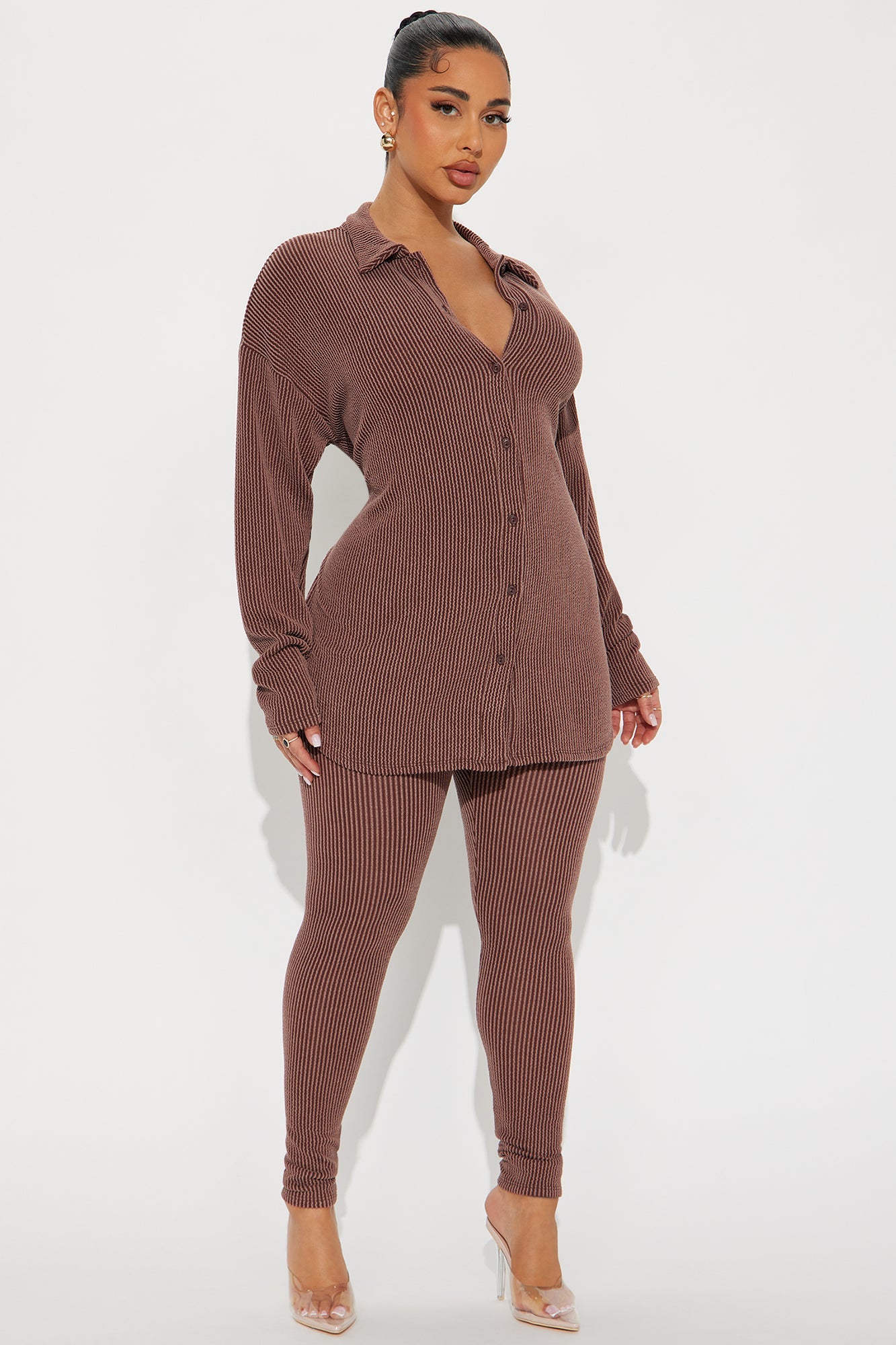 Maddie Ribbed Legging Set - Chocolate