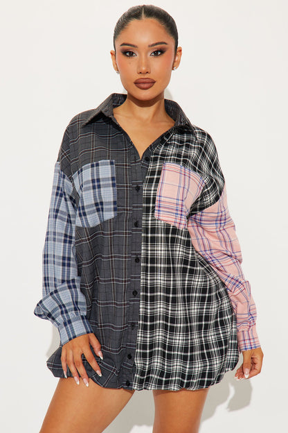 Lennox Plaid Bubble Micro Mini Dress - Grey/combo