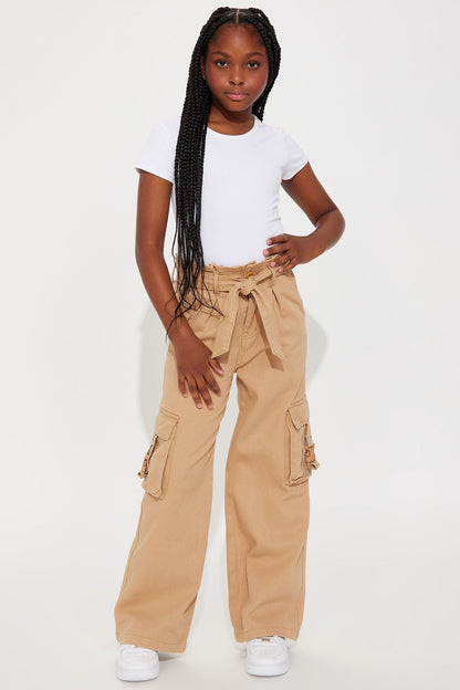 Mini Pleated Wide Cargo Pants - Khaki