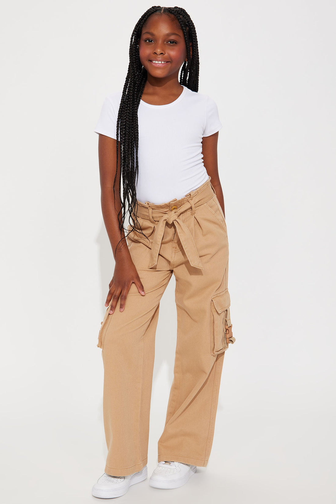 Mini Pleated Wide Cargo Pants - Khaki
