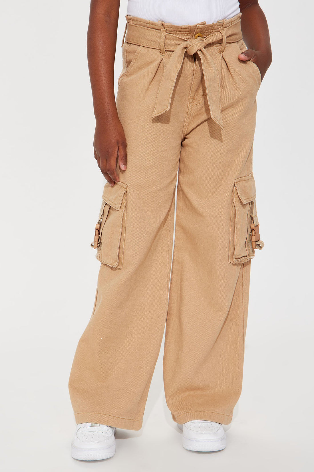 Mini Pleated Wide Cargo Pants - Khaki