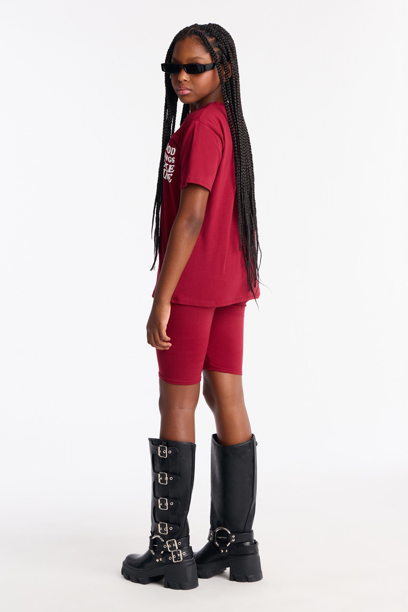 Mini Good Things Take Time Biker Short Set - Burgundy