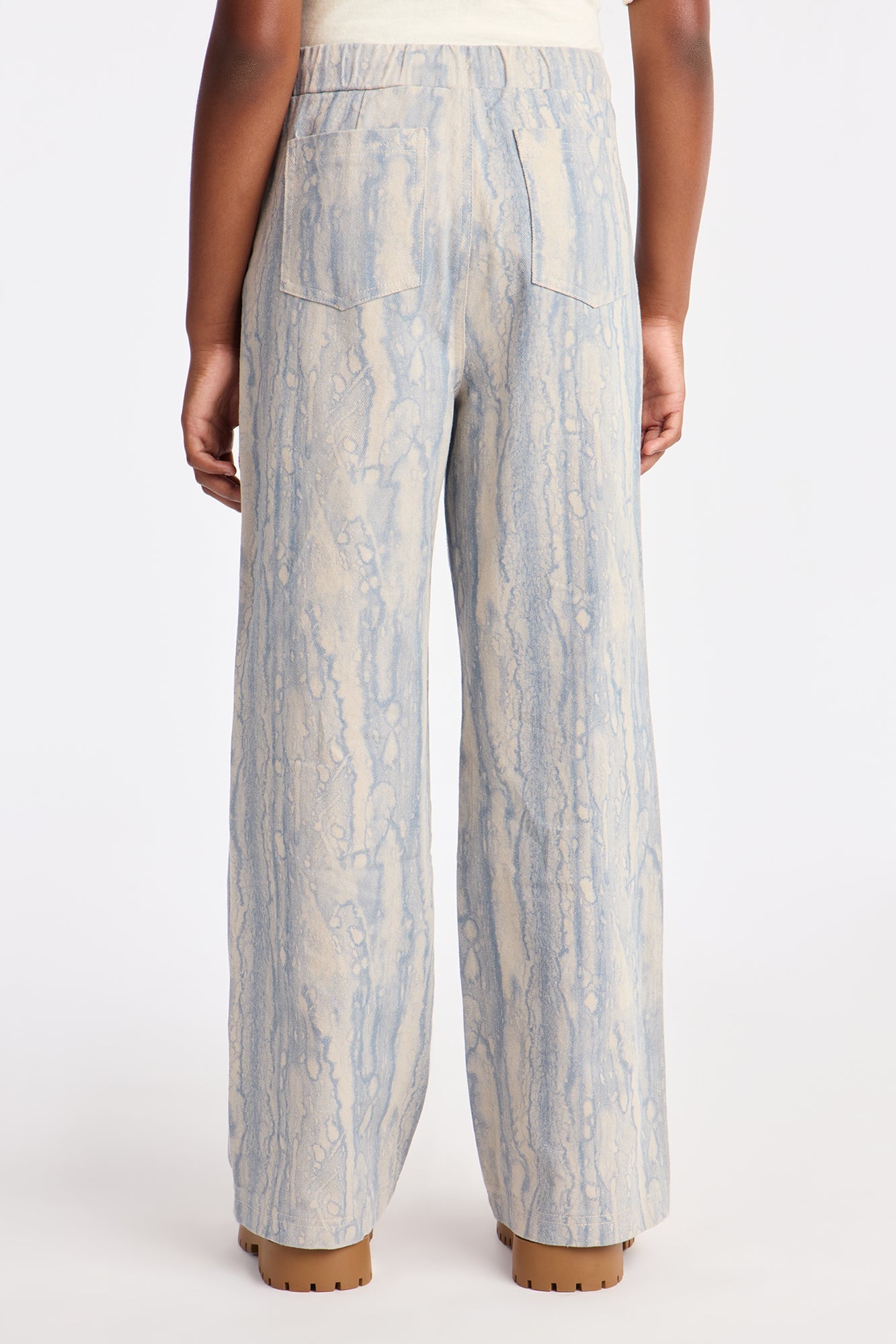 Mini Watermark Pull On Printed Wide Leg Jeans - Blue Wash