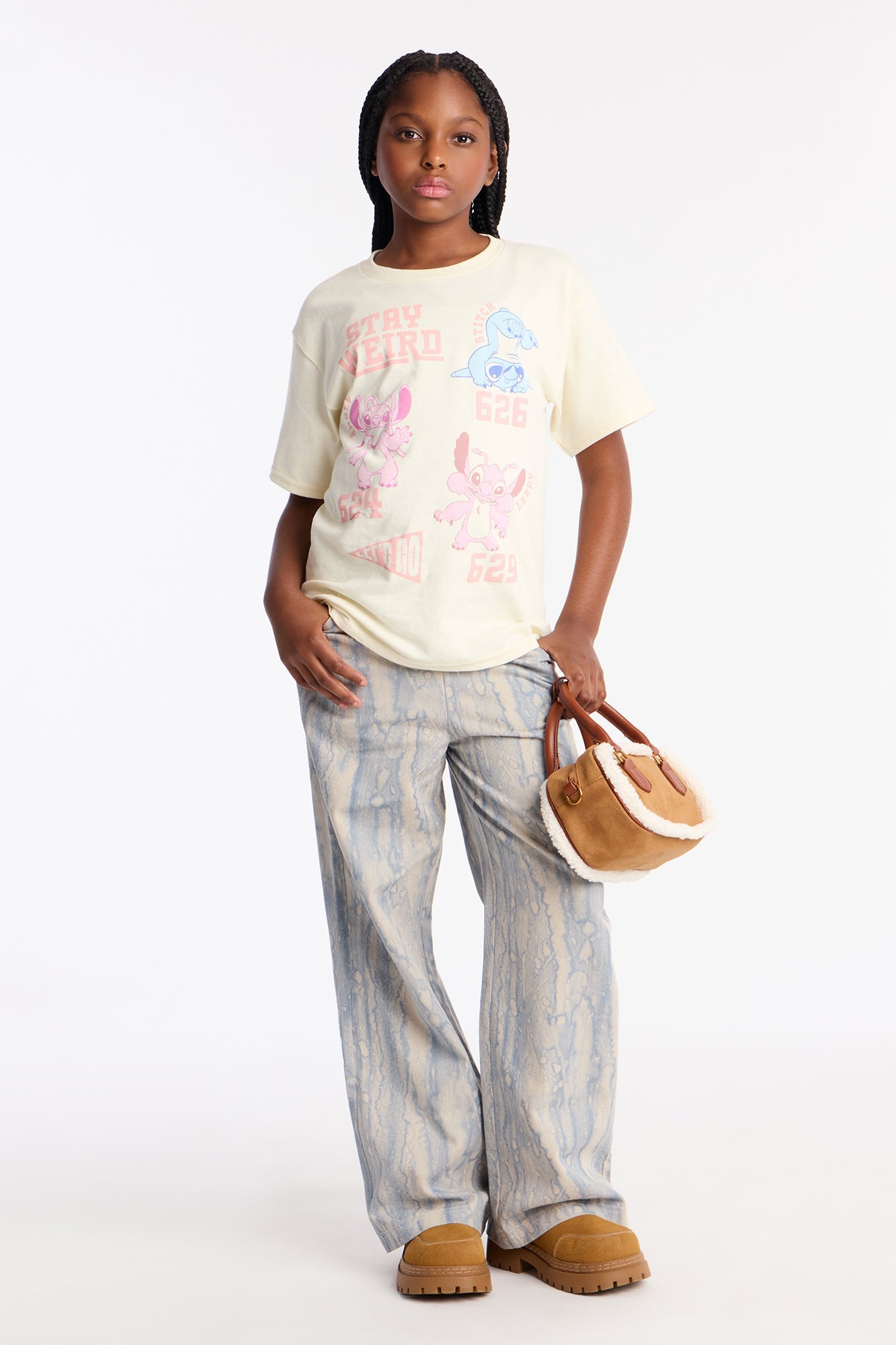 Mini Watermark Pull On Printed Wide Leg Jeans - Blue Wash