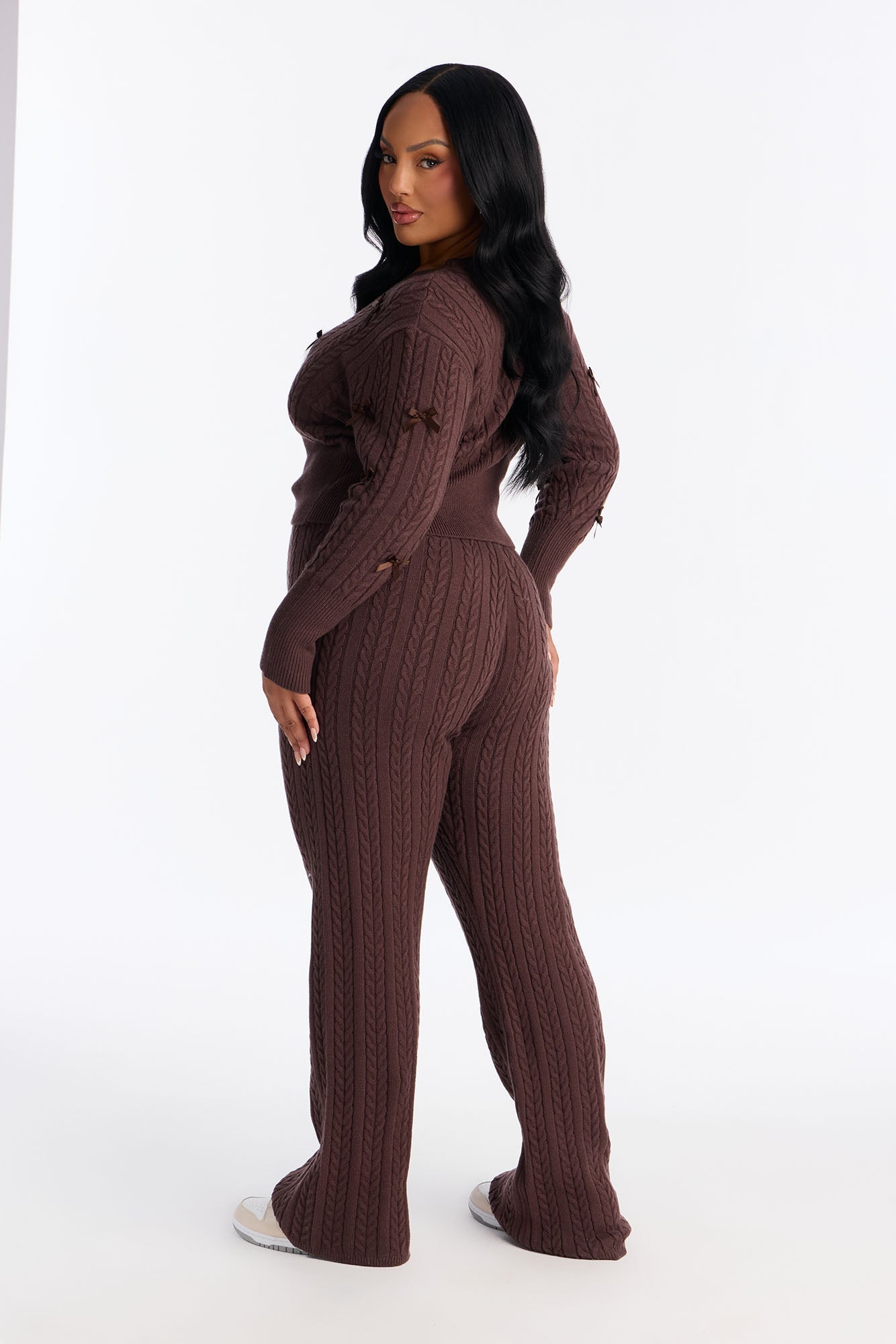 Bethany Bow Sweater Pant Set - Chocolate