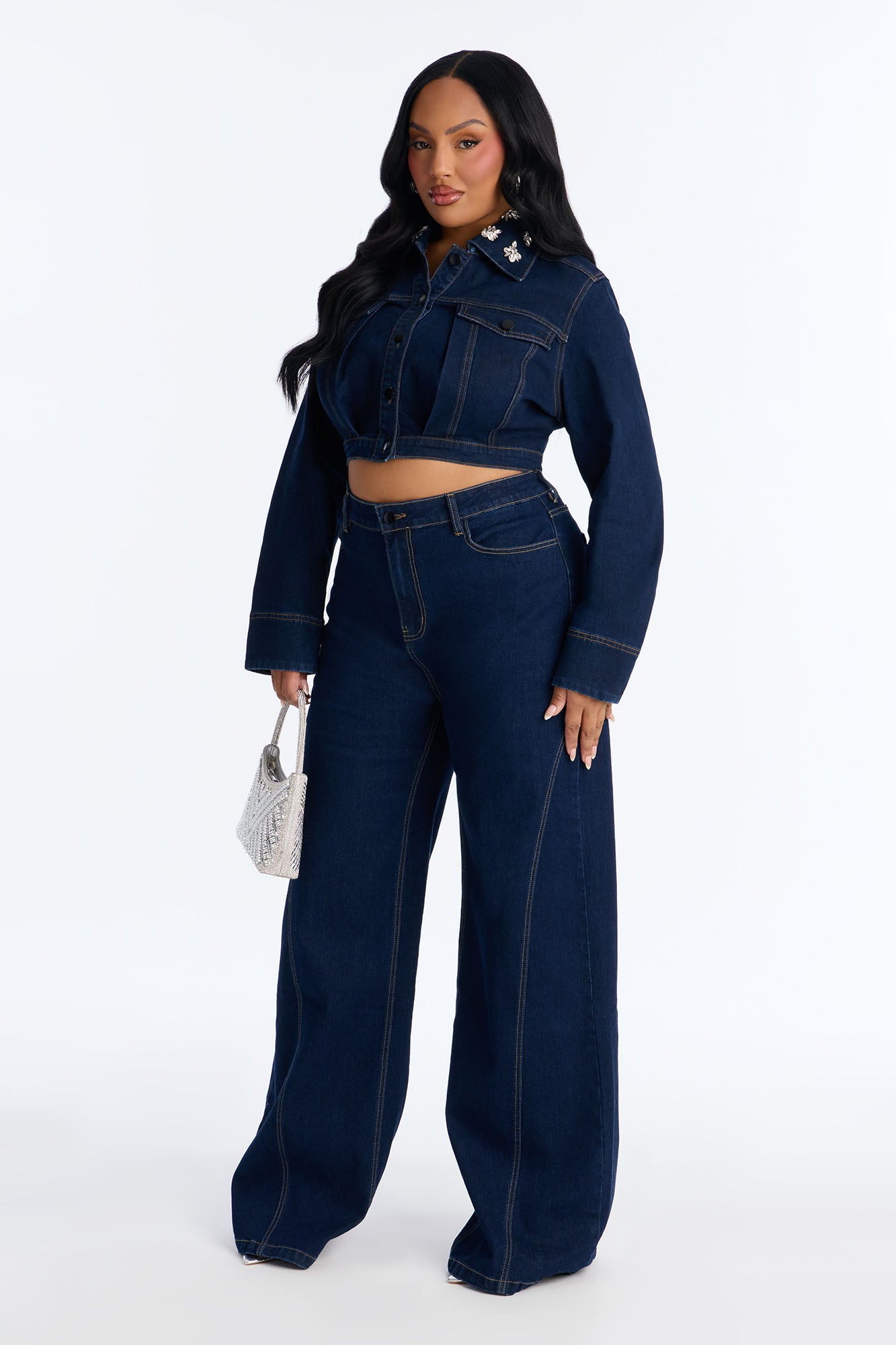 Fame And Fortune Embellished Denim Jacket - Dark Wash