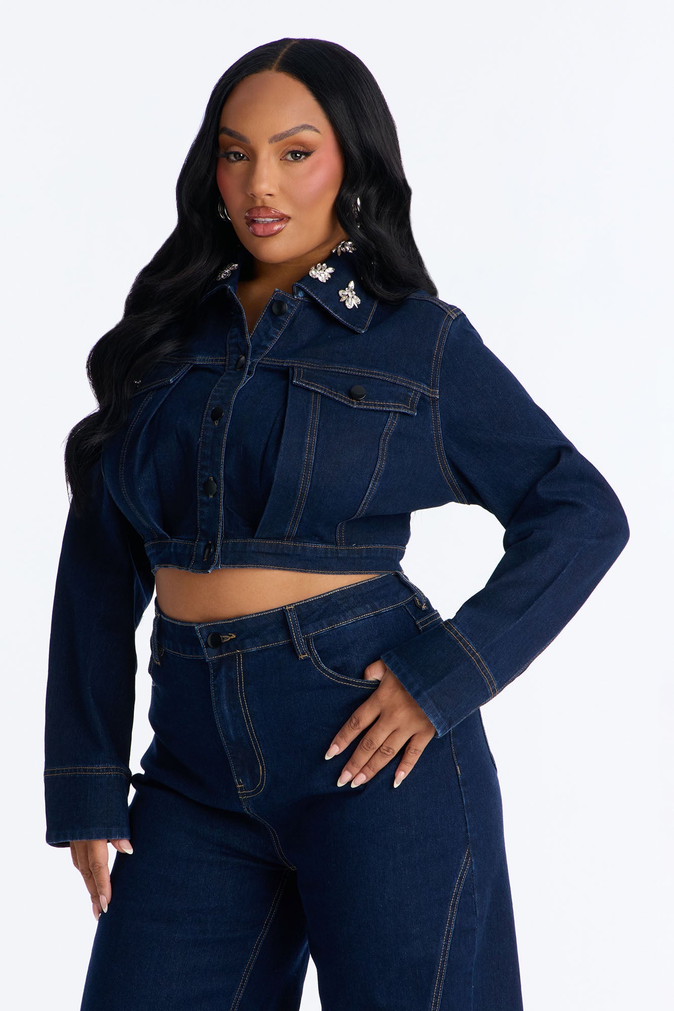 Fame And Fortune Embellished Denim Jacket - Dark Wash