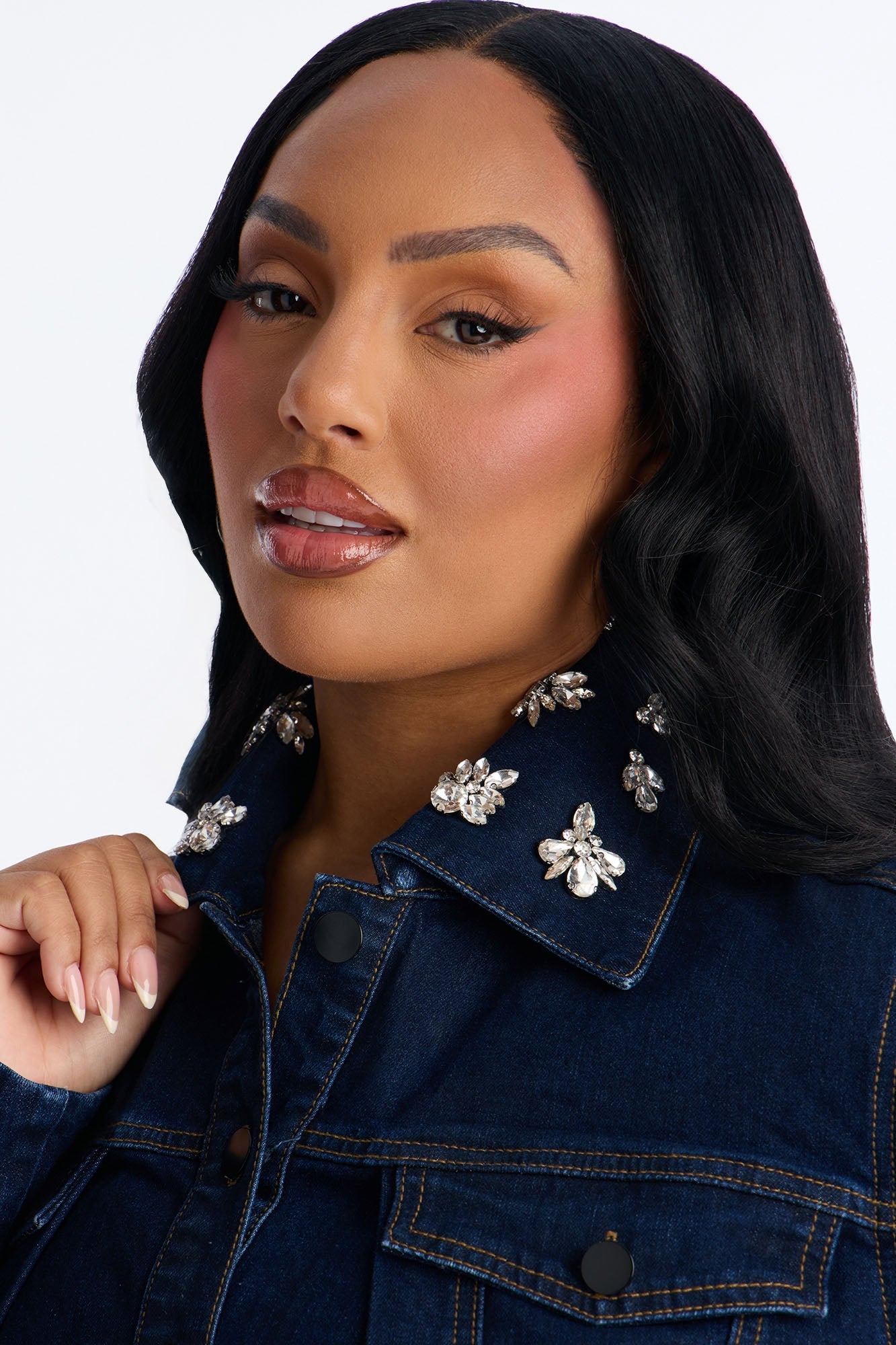 Fame And Fortune Embellished Denim Jacket - Dark Wash