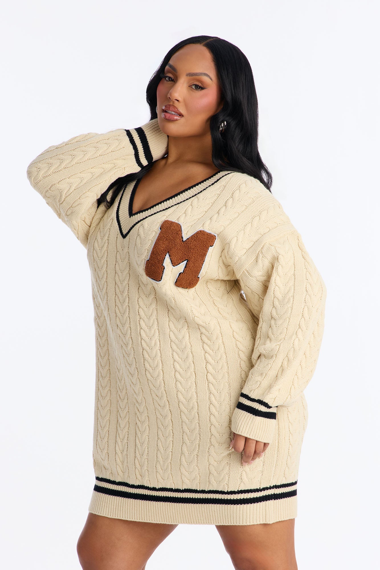 Varsity Blues Sweater Mini Dress - Cream