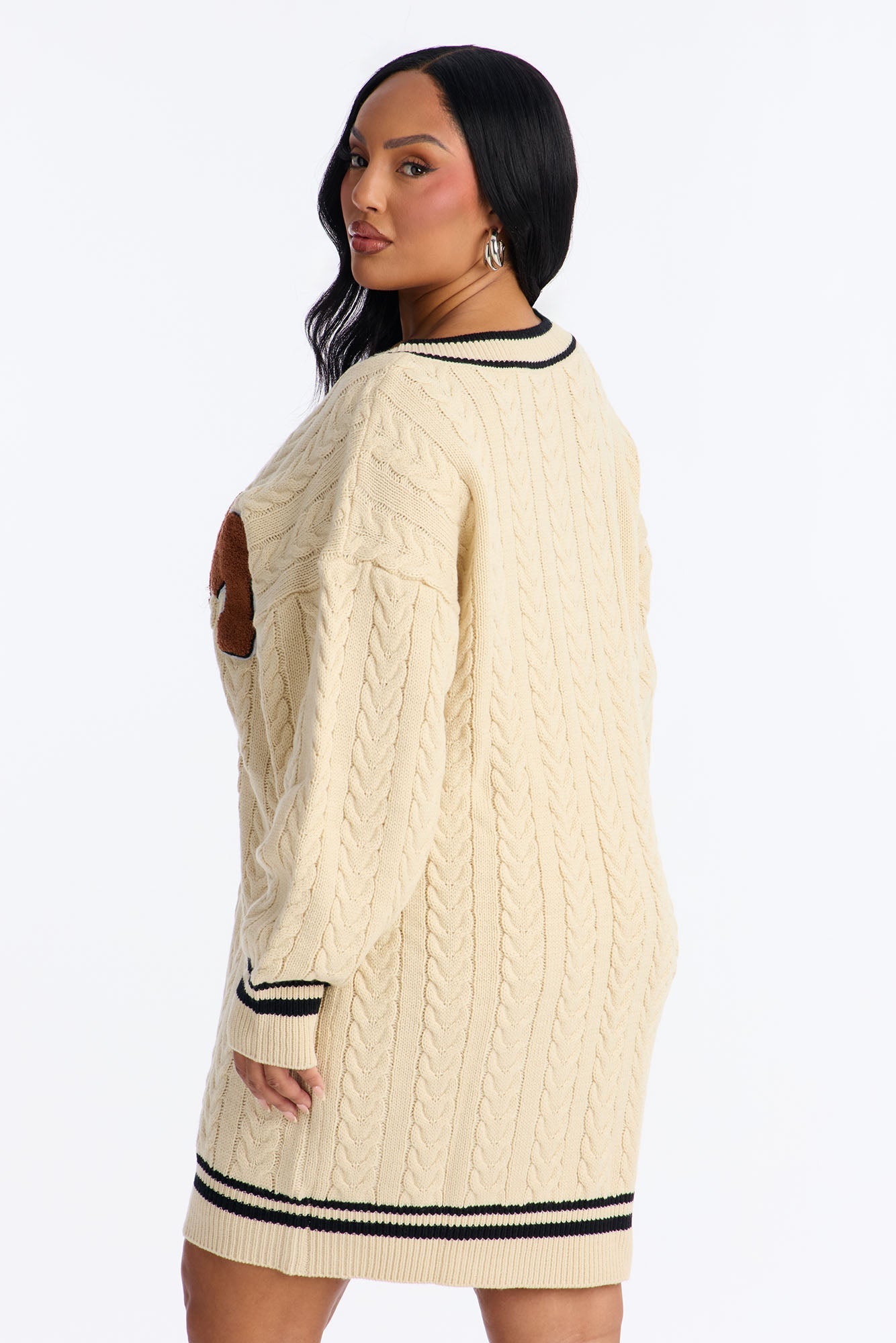 Varsity Blues Sweater Mini Dress - Cream