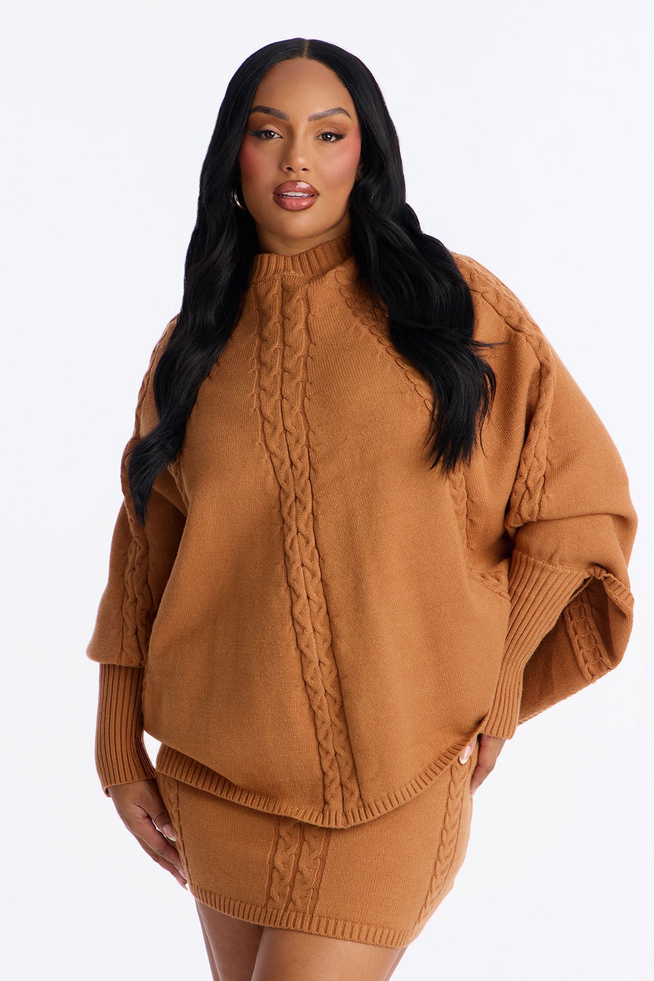 Bundle Me Up 3 Piece Sweater Skirt Set - Camel