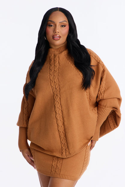 Bundle Me Up 3 Piece Sweater Skirt Set - Camel