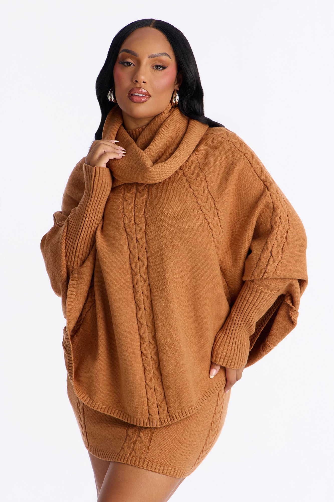 Bundle Me Up 3 Piece Sweater Skirt Set - Camel