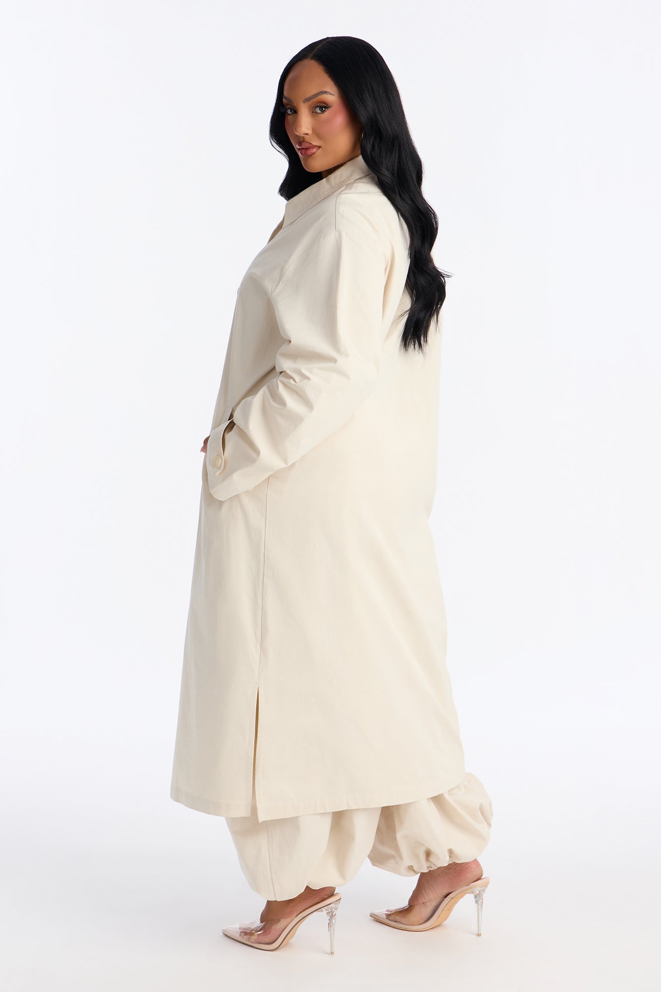 Down The Street Trench Coat Balloon Pant Set - Beige