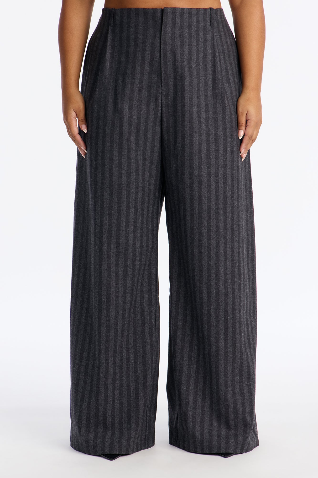 Wall Street Striped Wide Leg Trousers - Charcoal
