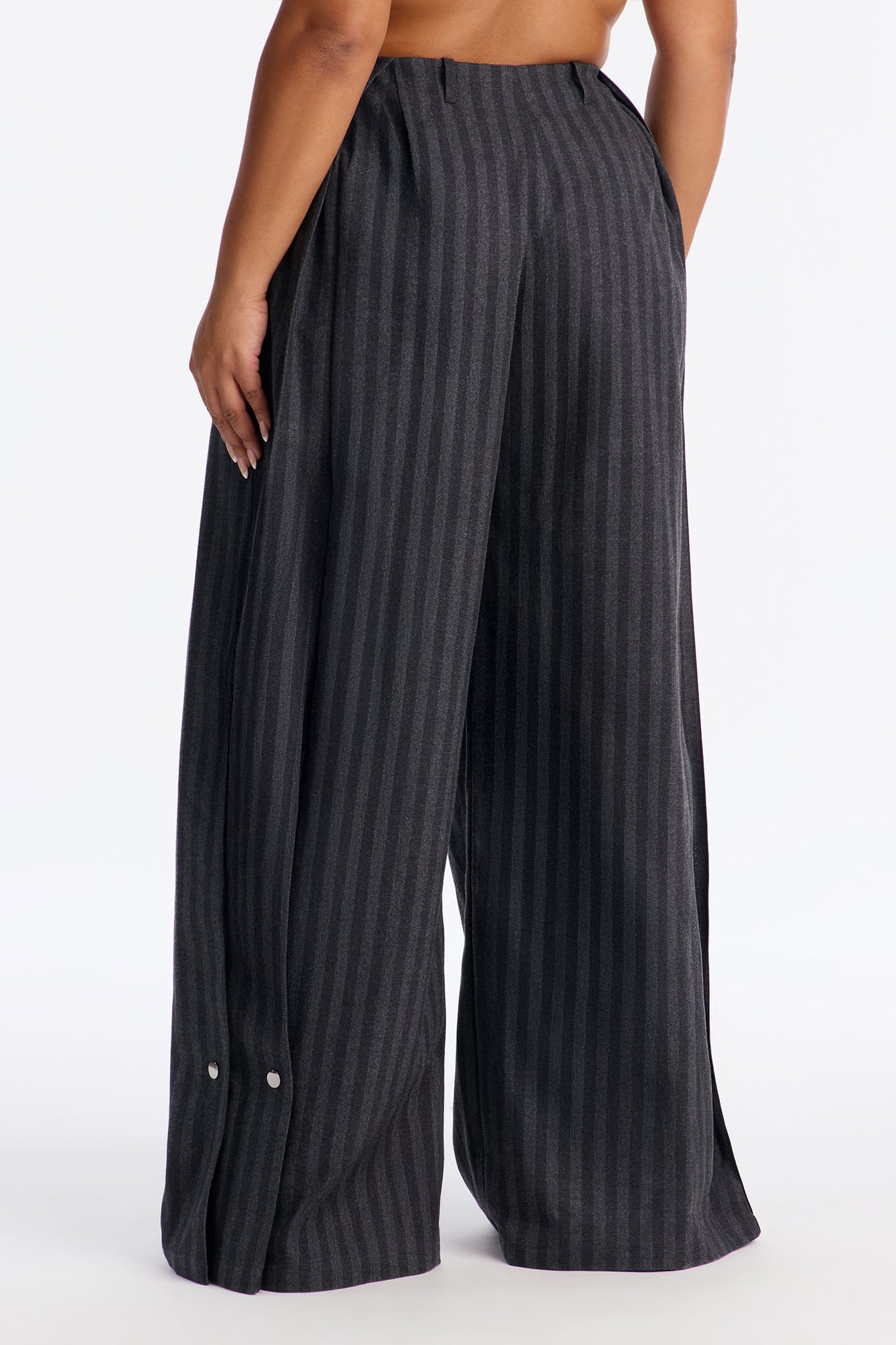 Wall Street Striped Wide Leg Trousers - Charcoal