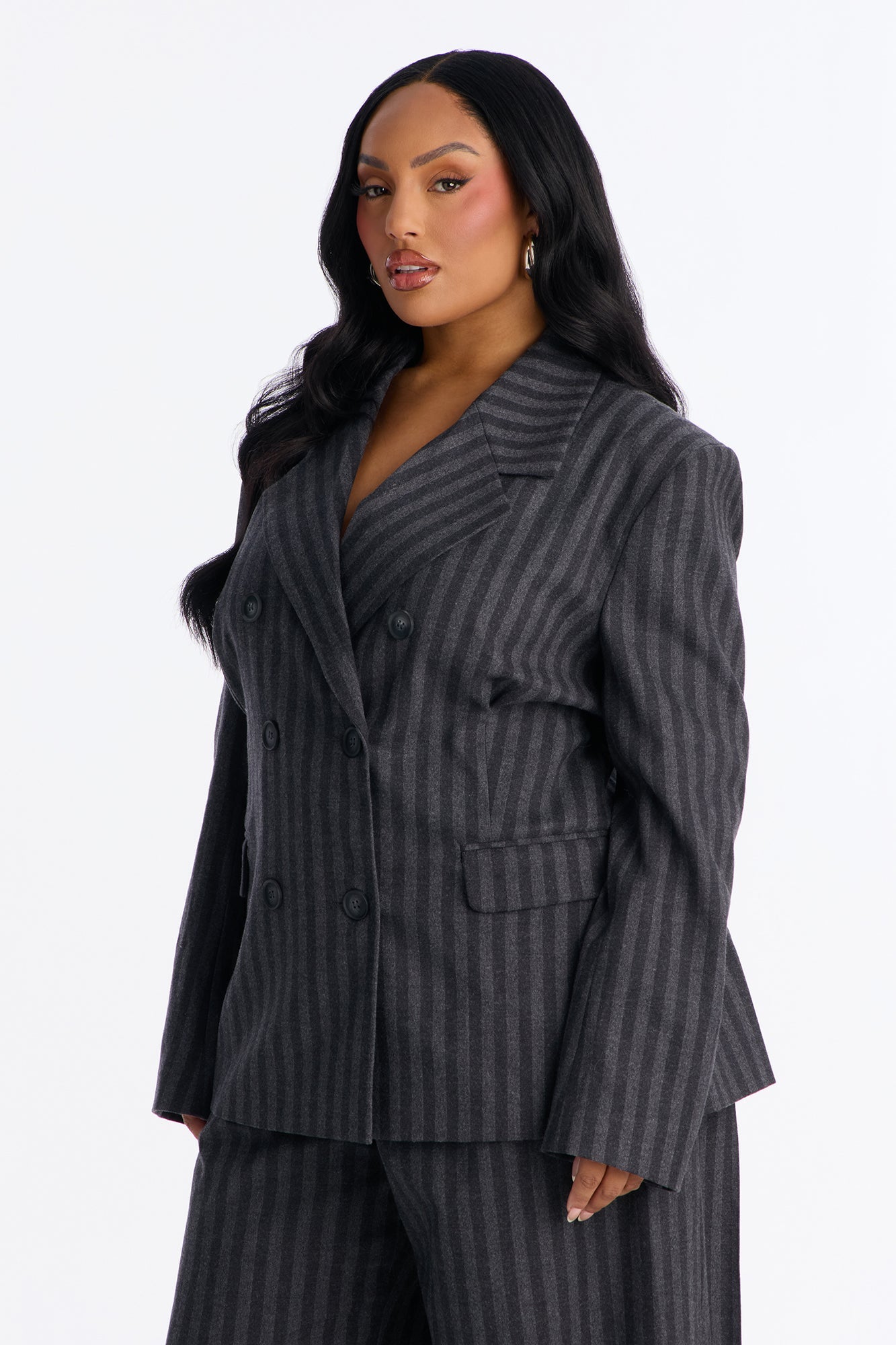 Wall Street Striped Double Breasted Blazer - Charcoal