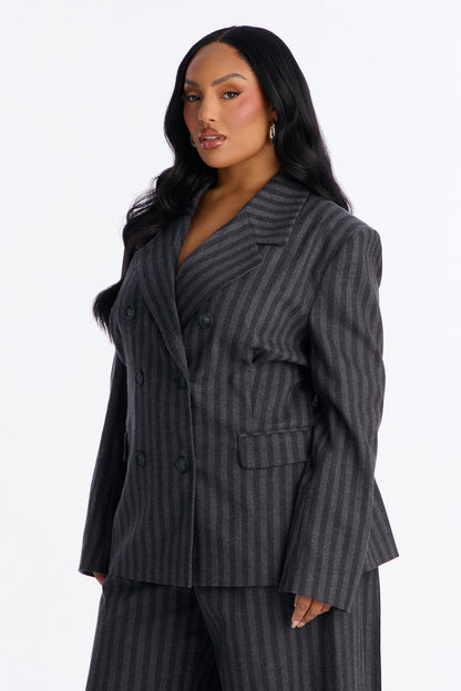 Wall Street Striped Double Breasted Blazer - Charcoal
