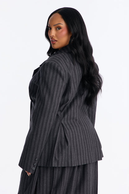 Wall Street Striped Double Breasted Blazer - Charcoal