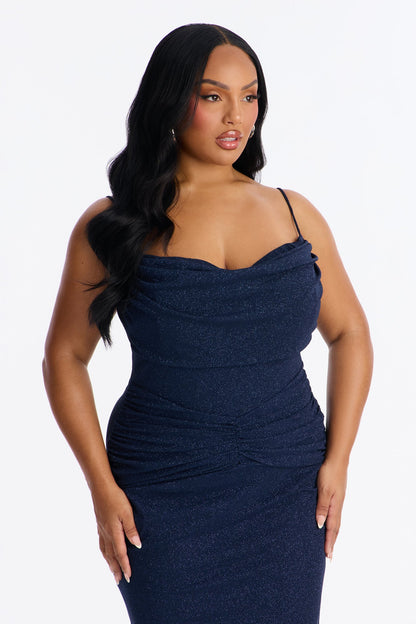 Jamie Glitter Mesh Midi Dress - Navy