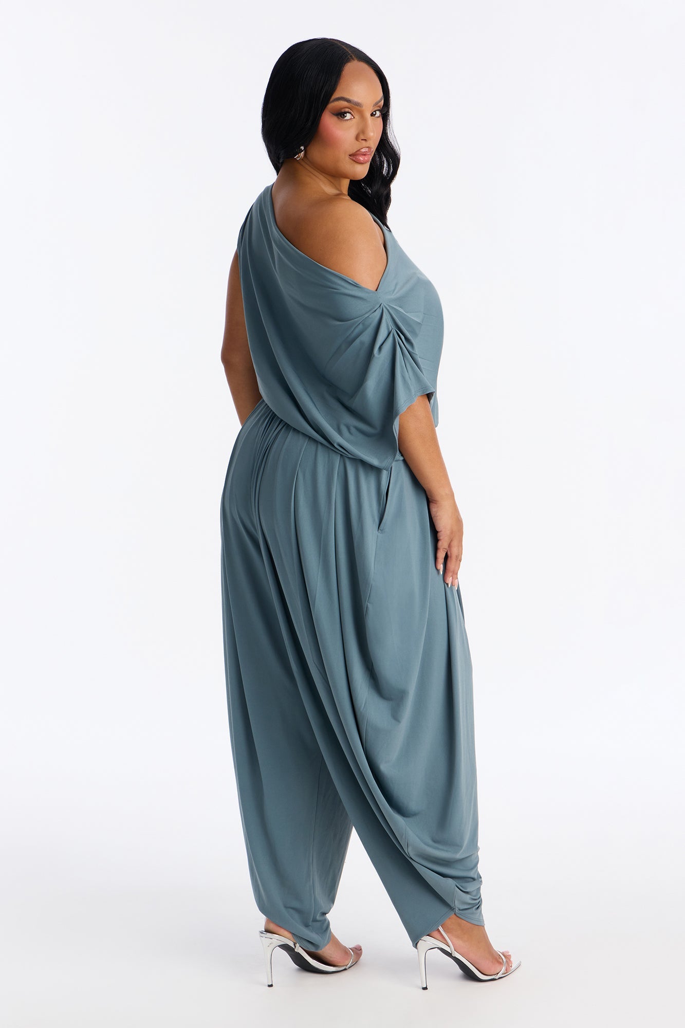 Belina Balloon Leg Off Shoulder Jumpsuit - Slate Blue