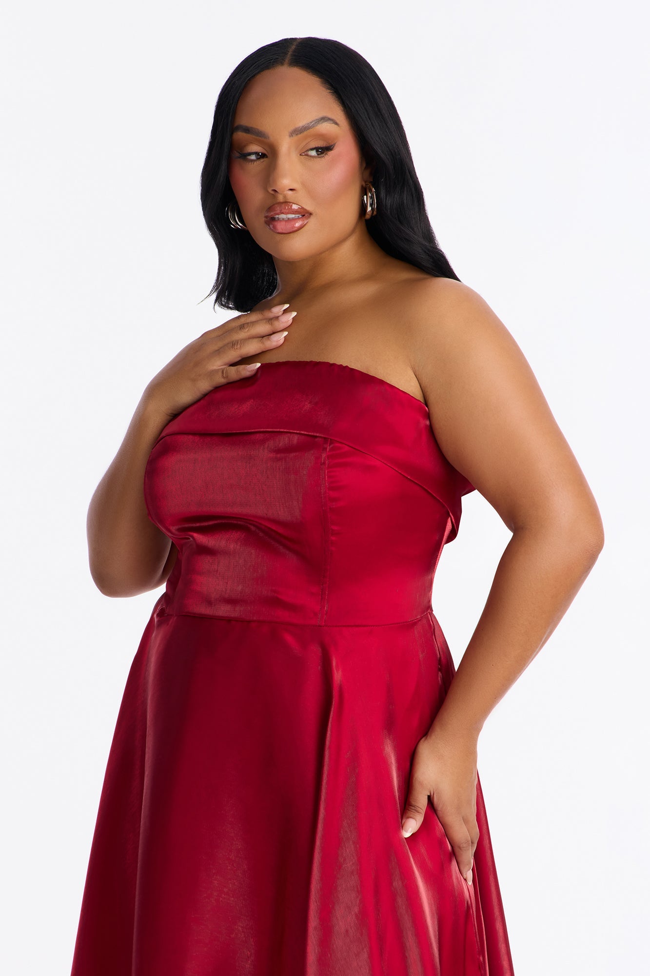 Natasha Strapless Organza Midi Dress - Wine