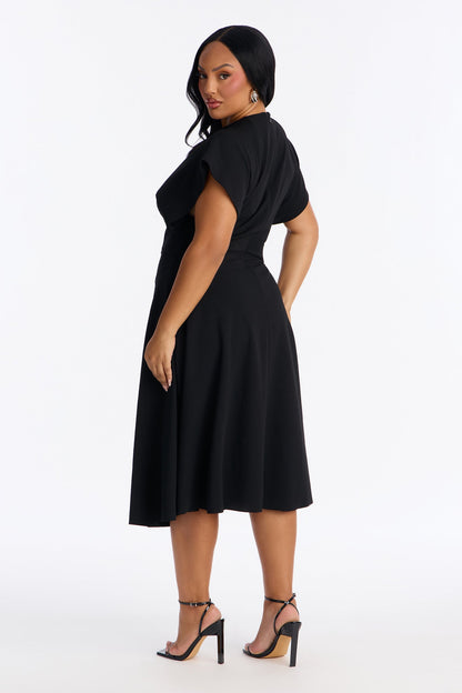 Emerie A Line Midi Dress - Black