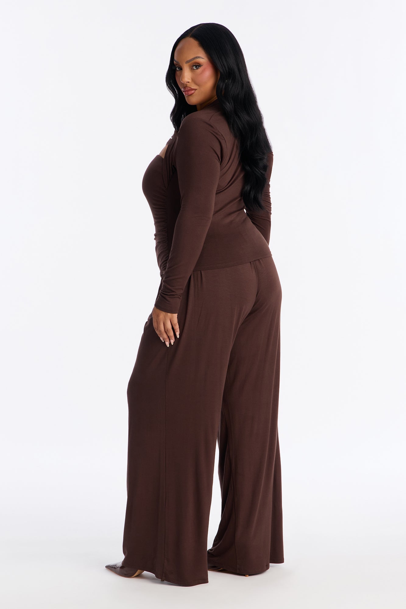 Nora Wide Leg Pant Set - Chocolate