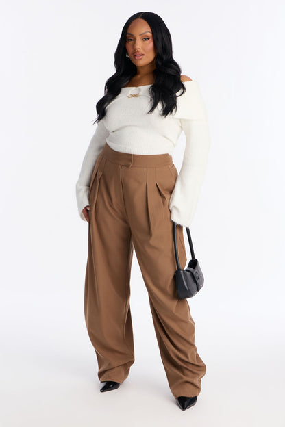Long Lasting High Waisted Barrel Leg Trouser Pant 32″ - Camel