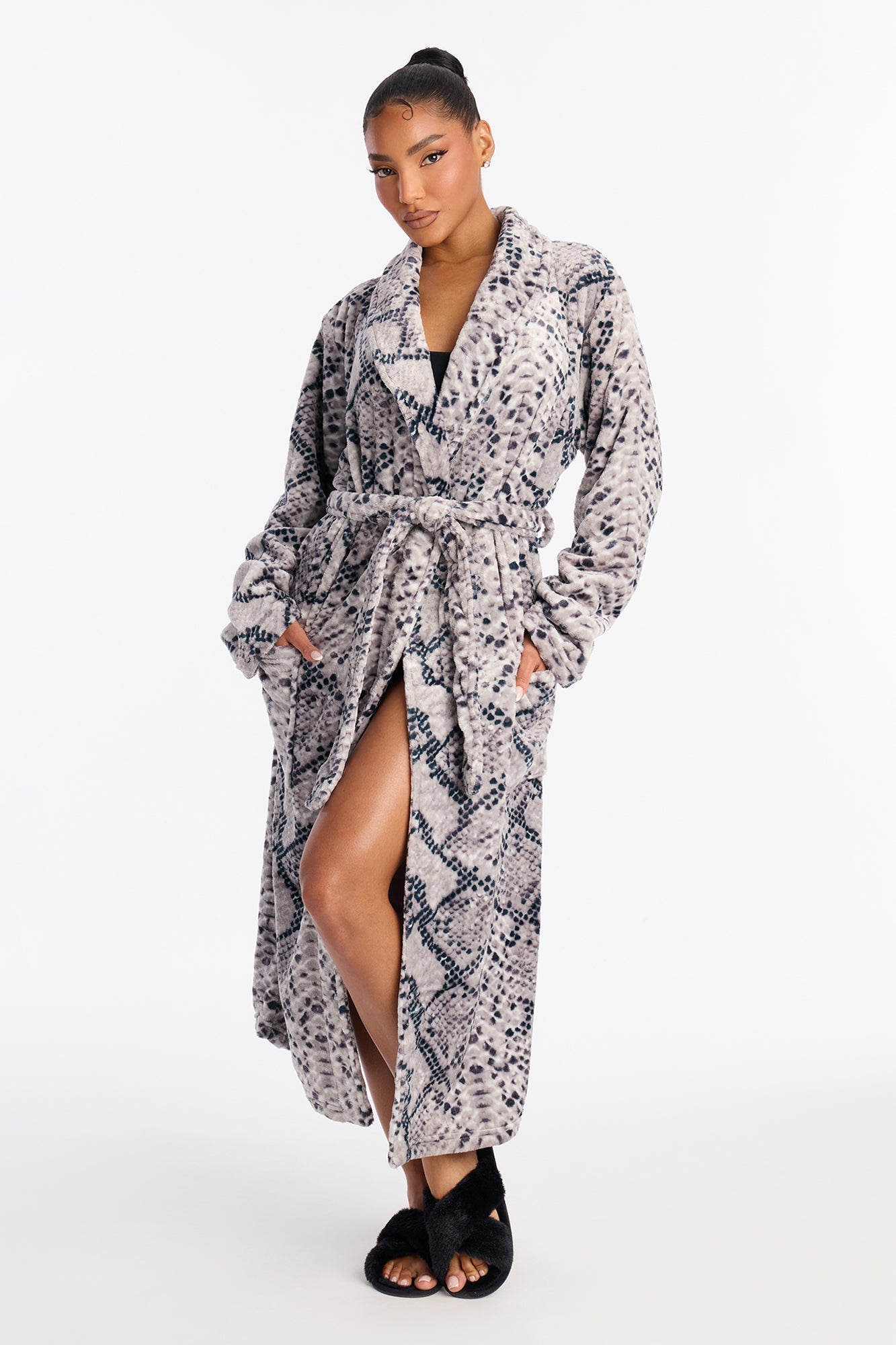 Laying Low Snake Skin Velour Robe - Grey/combo