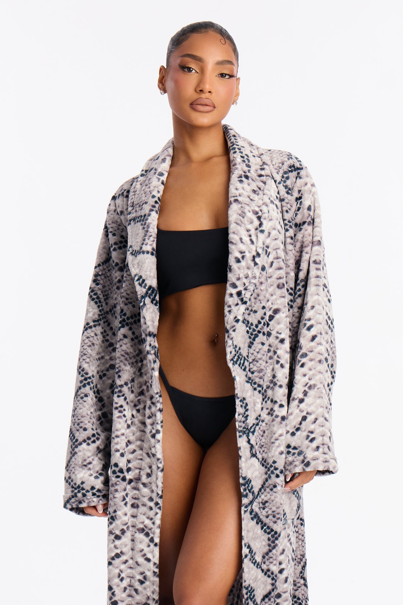 Laying Low Snake Skin Velour Robe - Grey/combo