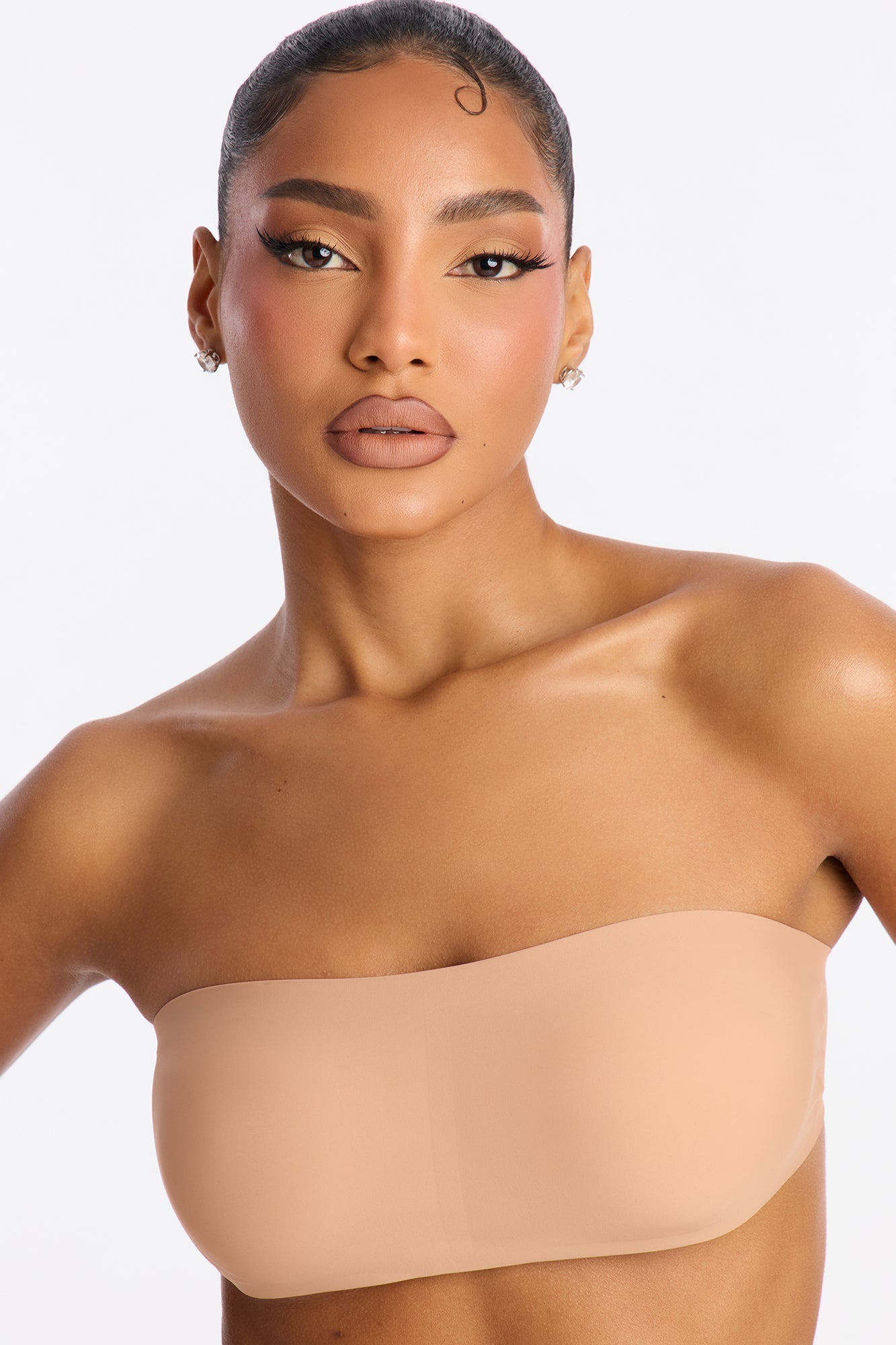 No Show Microfiber Clear Strap Bandeau - Nude
