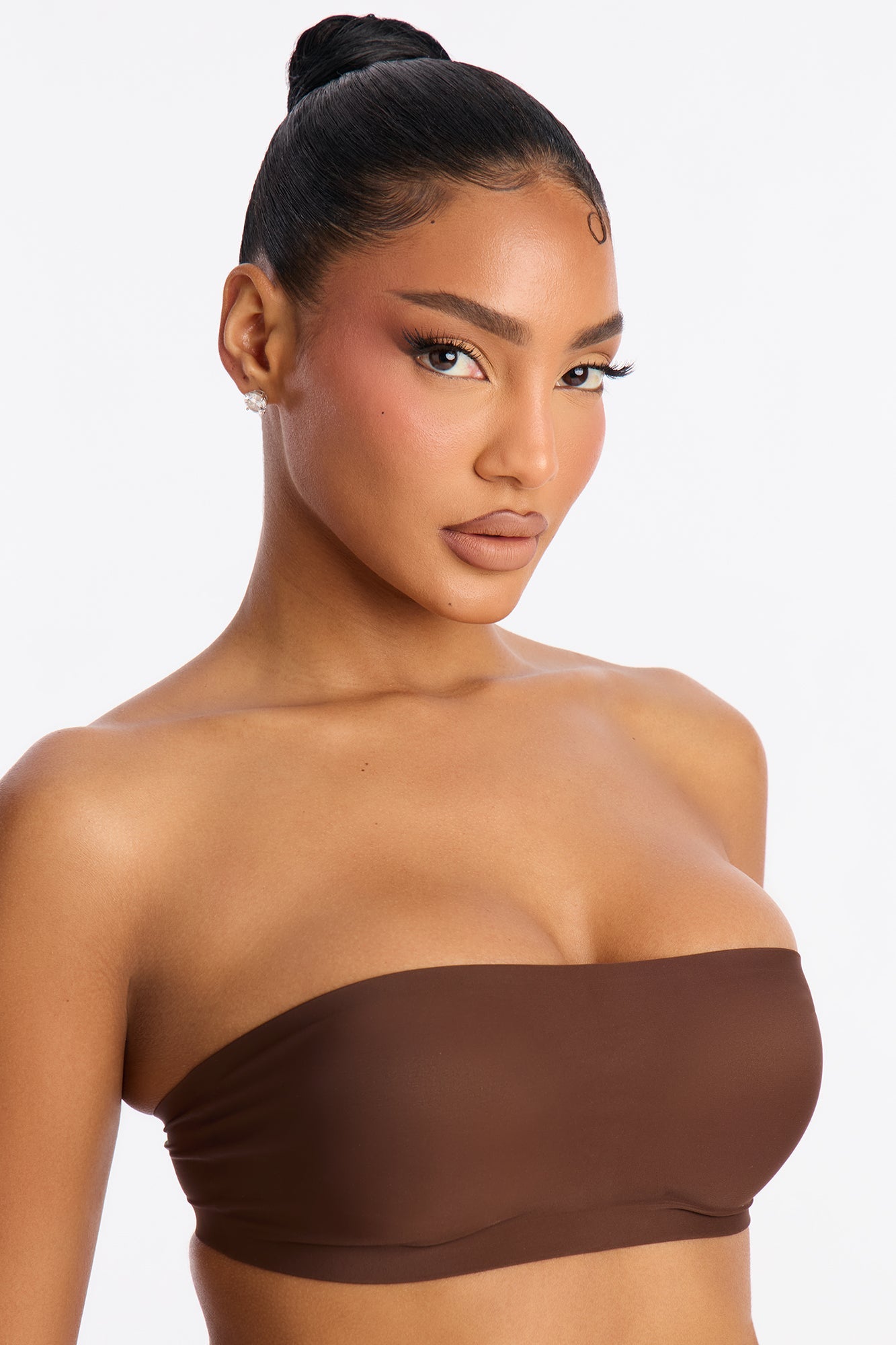 No Show Microfiber Clear Strap Bandeau - Chocolate