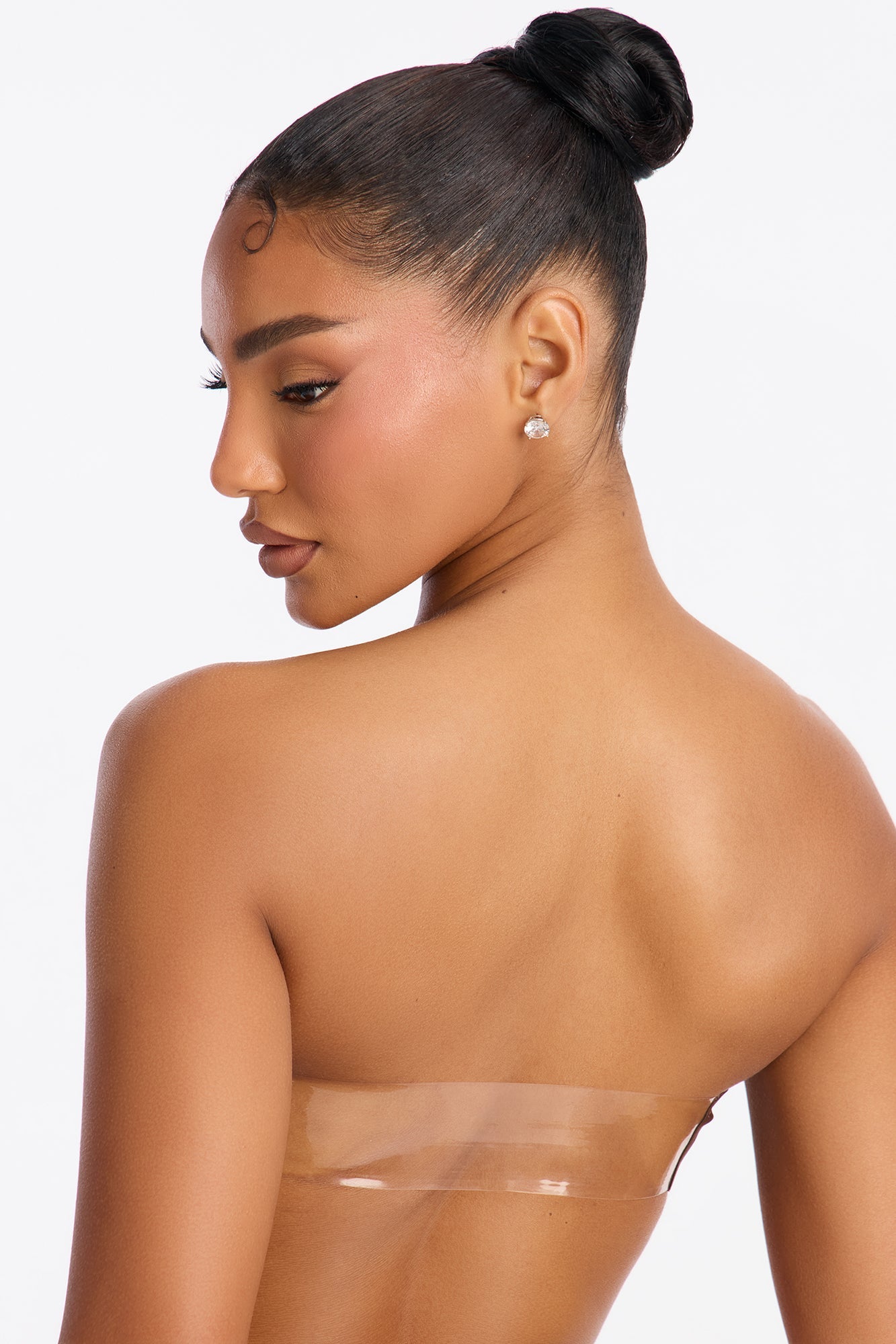 No Show Microfiber Clear Strap Bandeau - Chocolate