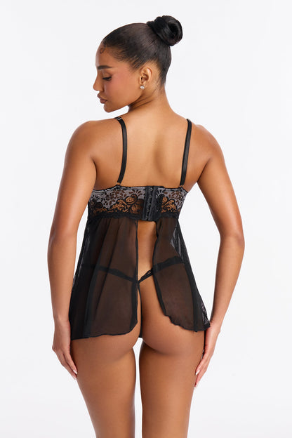 What A Tease Mesh Lace Babydoll - Black/combo