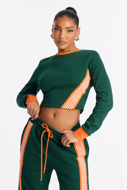 Varsity Babe Long Sleeve Pant Set - Hunter